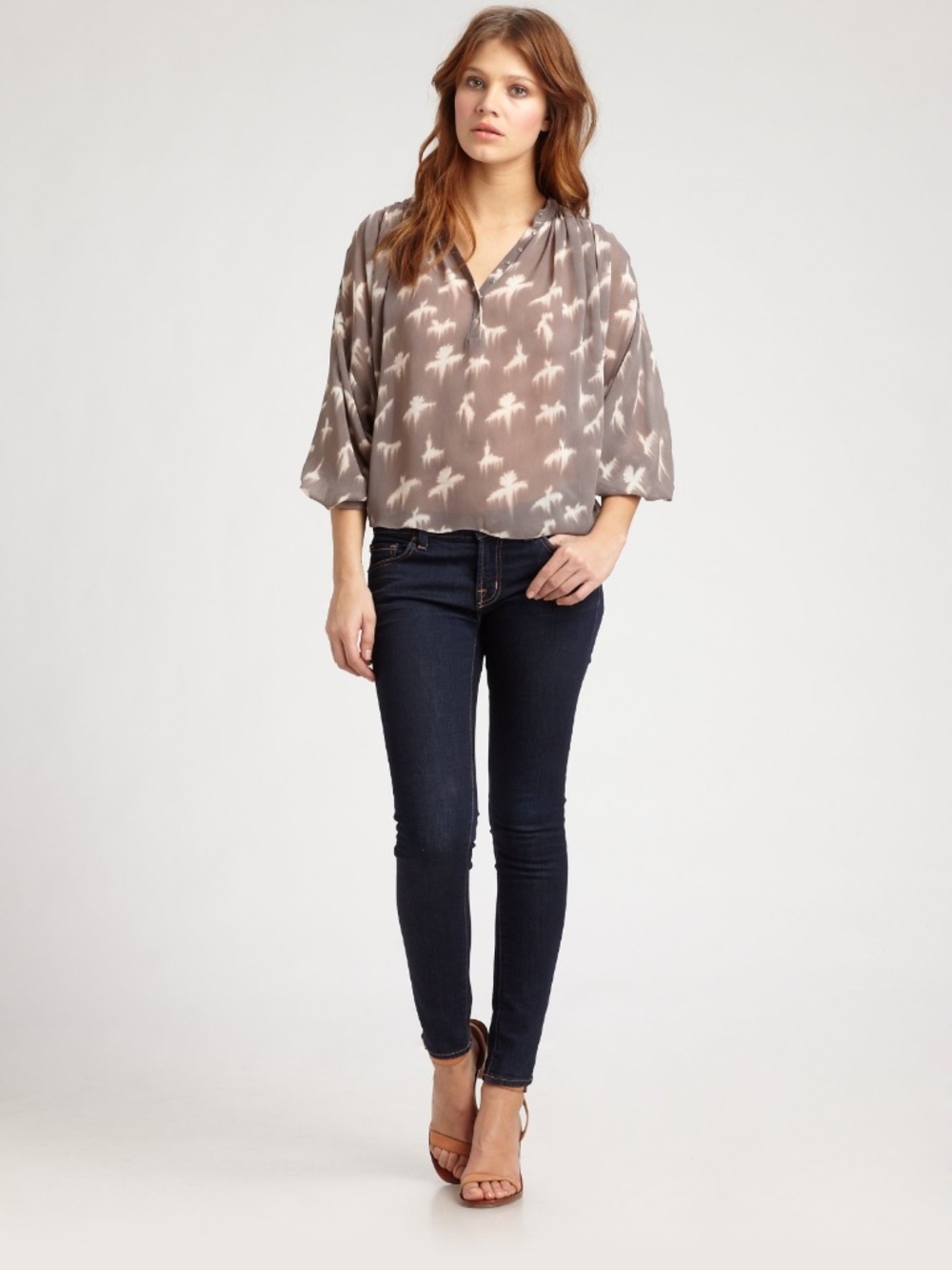 Rebecca Taylor Grey Tie Dye Flowy Blouse - Size 6